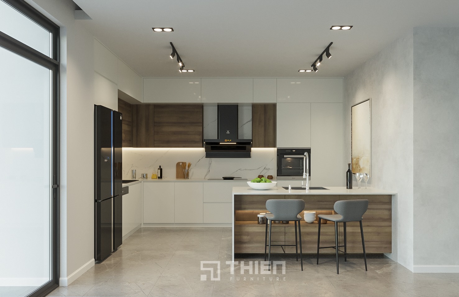 Tủ Bếp Acrylic Chữ L Kết Hợp Đảo TBT136
